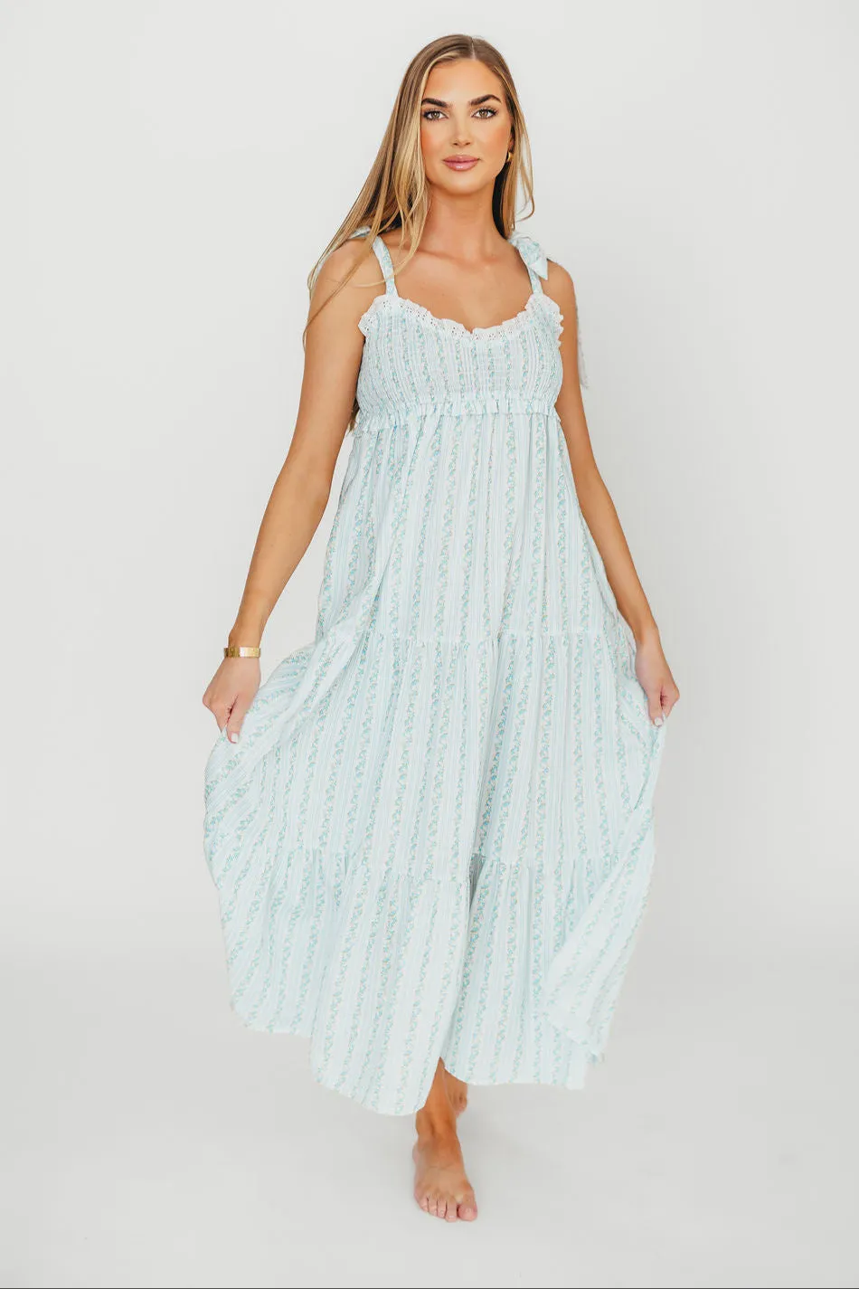 Vivienne Maxi Sundress in Ivory/Blue Floral