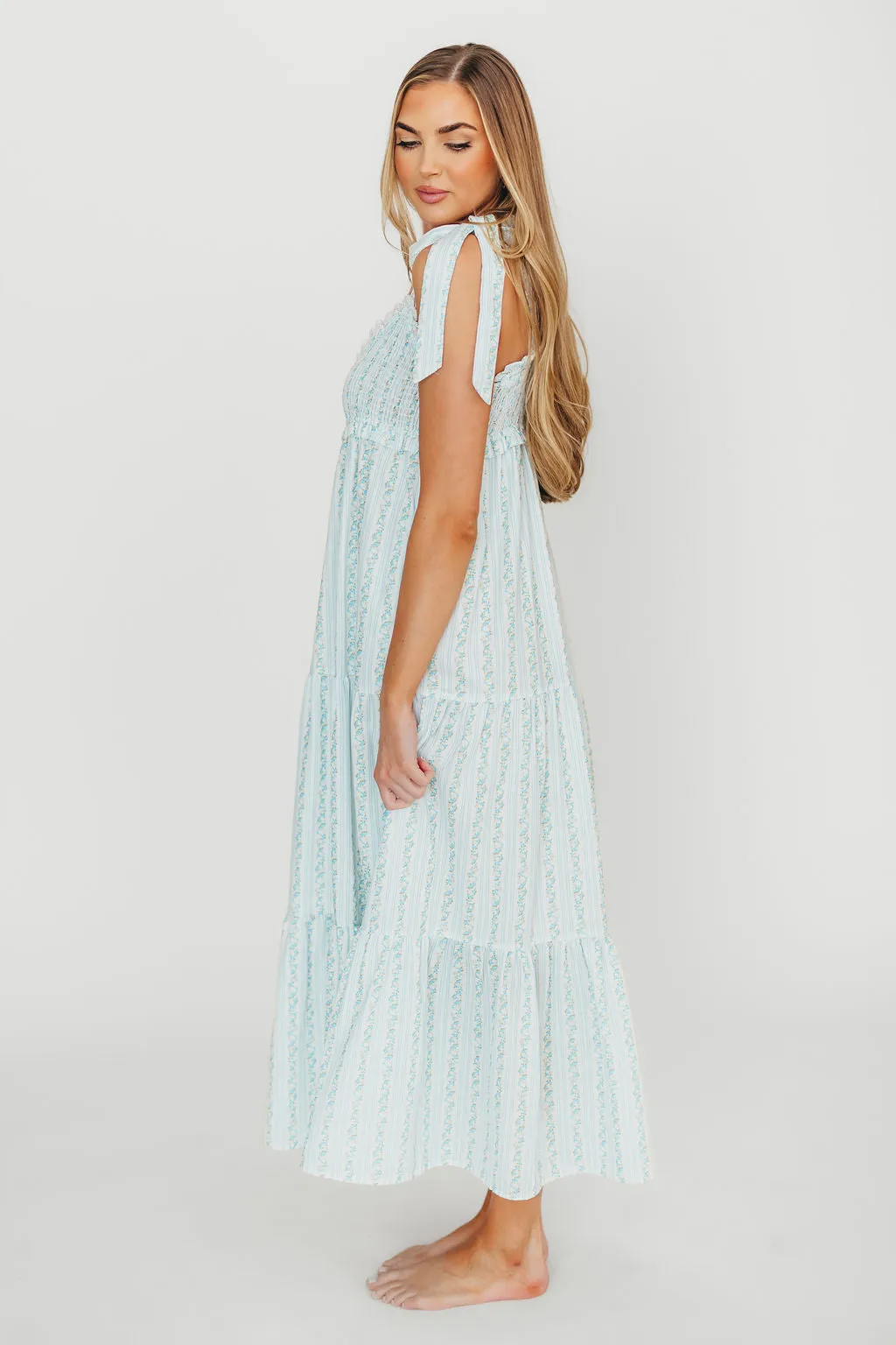 Vivienne Maxi Sundress in Ivory/Blue Floral