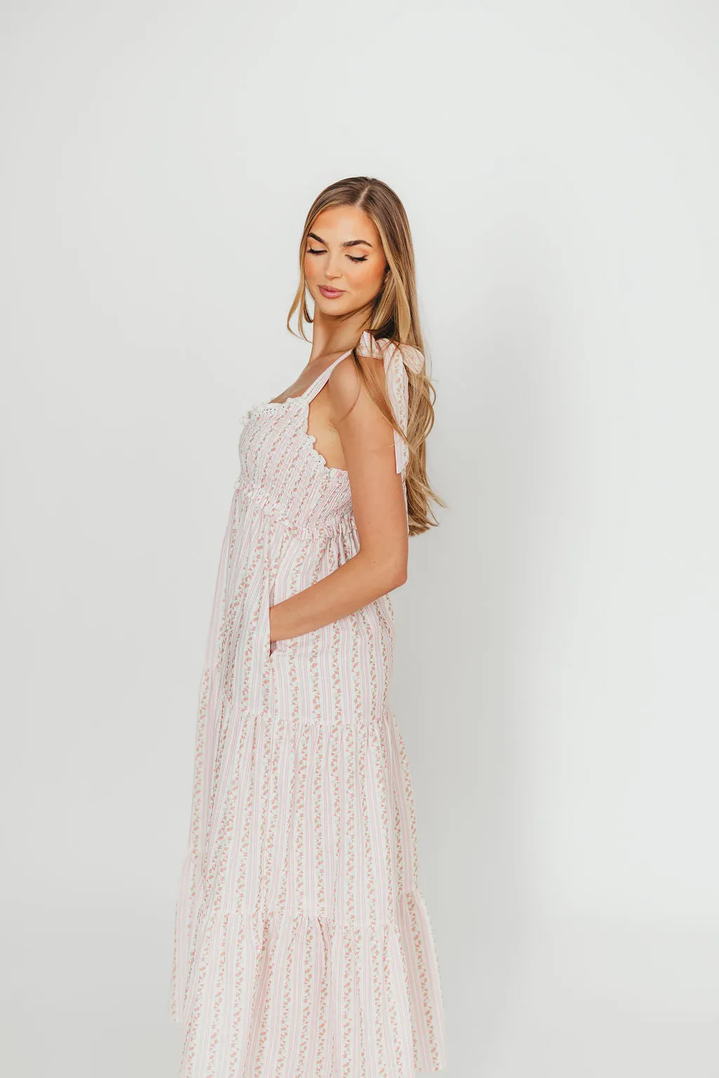 Vivienne Maxi Sundress in Ivory/Pink Floral