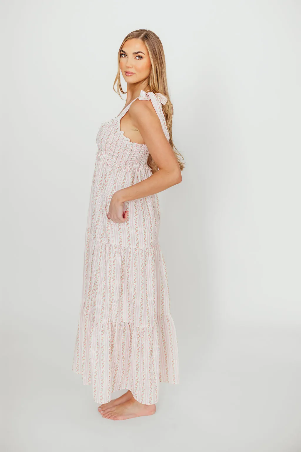 Vivienne Maxi Sundress in Ivory/Pink Floral