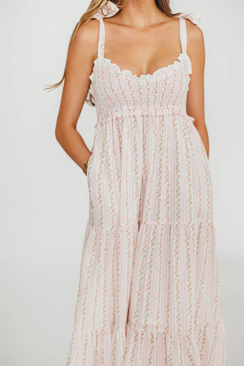 Vivienne Maxi Sundress in Ivory/Pink Floral