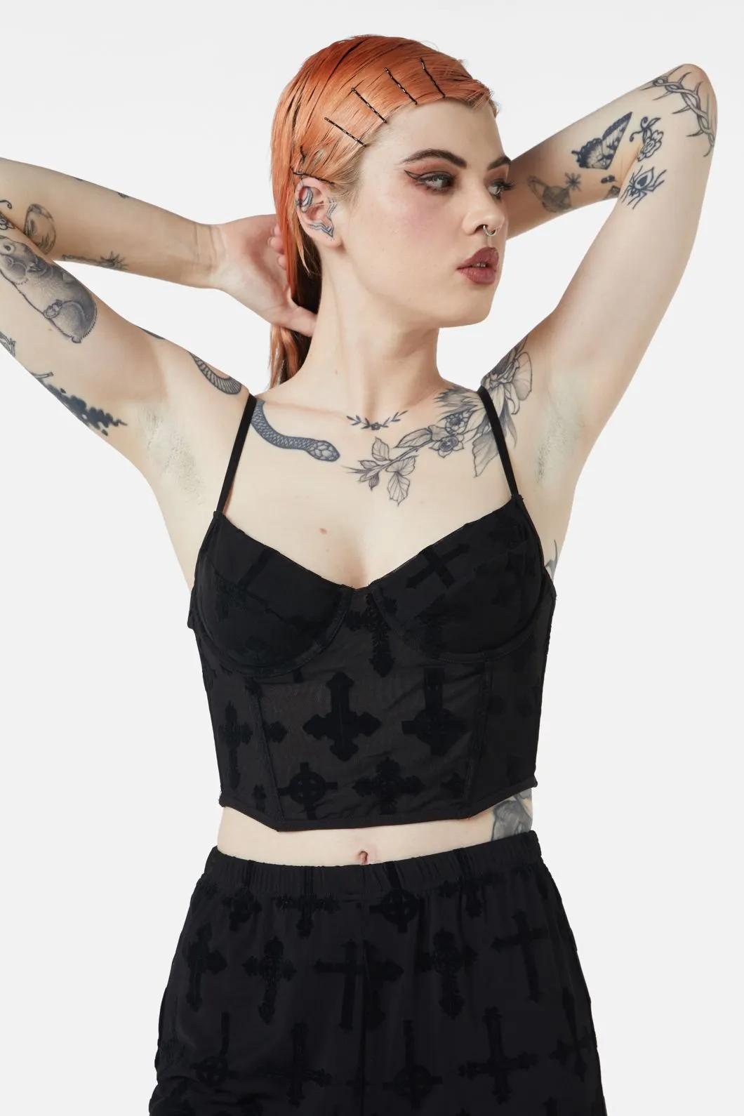 Vowed Flocked Mesh Corset