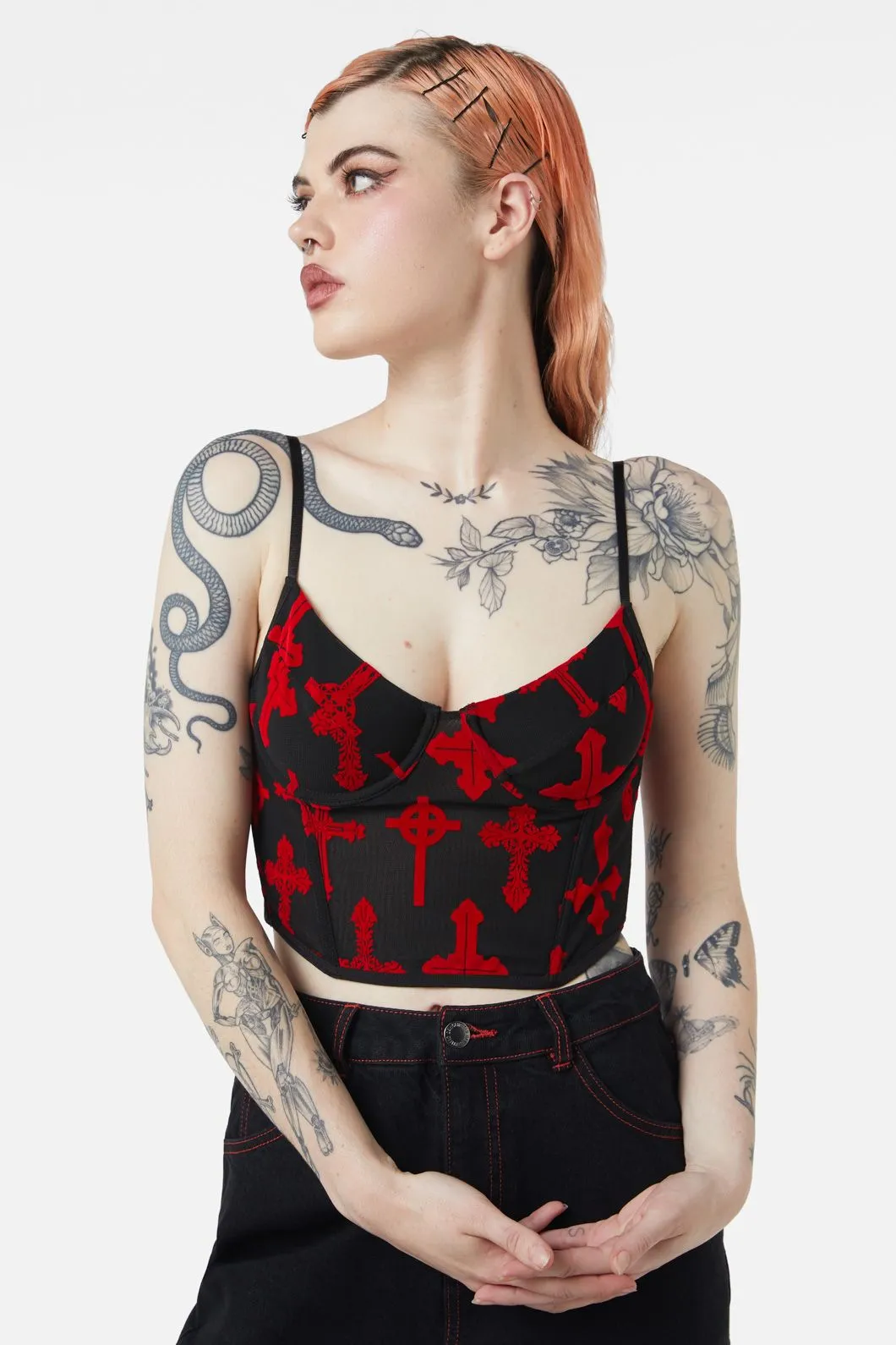 Vowed Flocked Mesh Corset