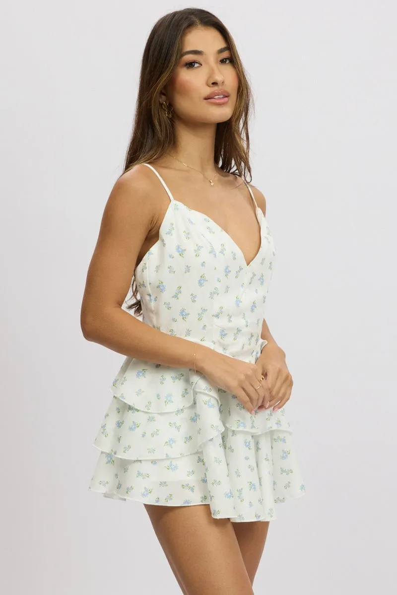 White Ditsy Ruffle Dress Singlet