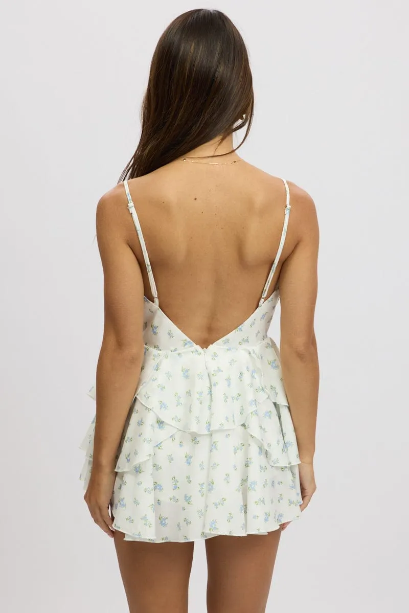 White Ditsy Ruffle Dress Singlet
