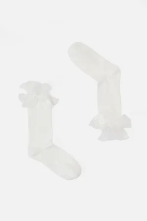 White Double Ruffle Socks