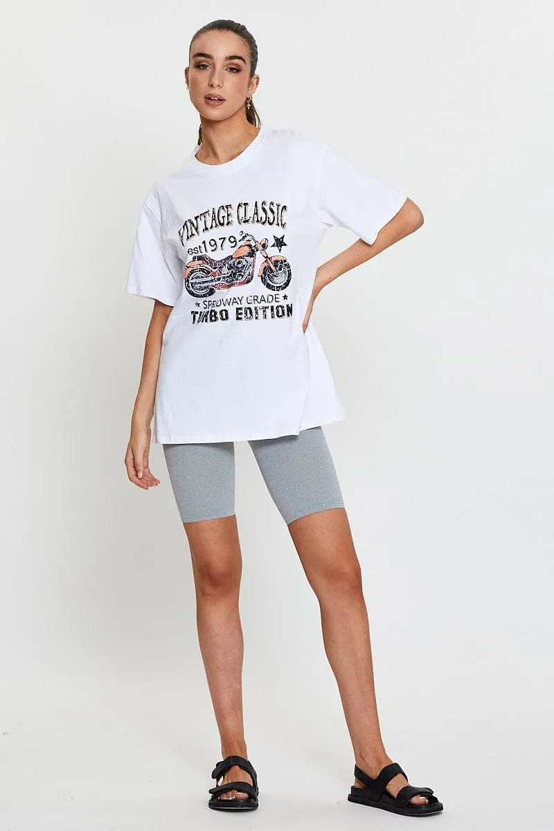 White Graphic T Shirt Short Sleeve Oversized