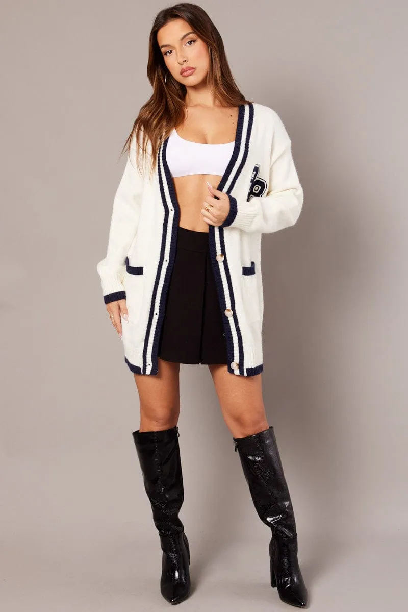 White Knit Cardigan Longline