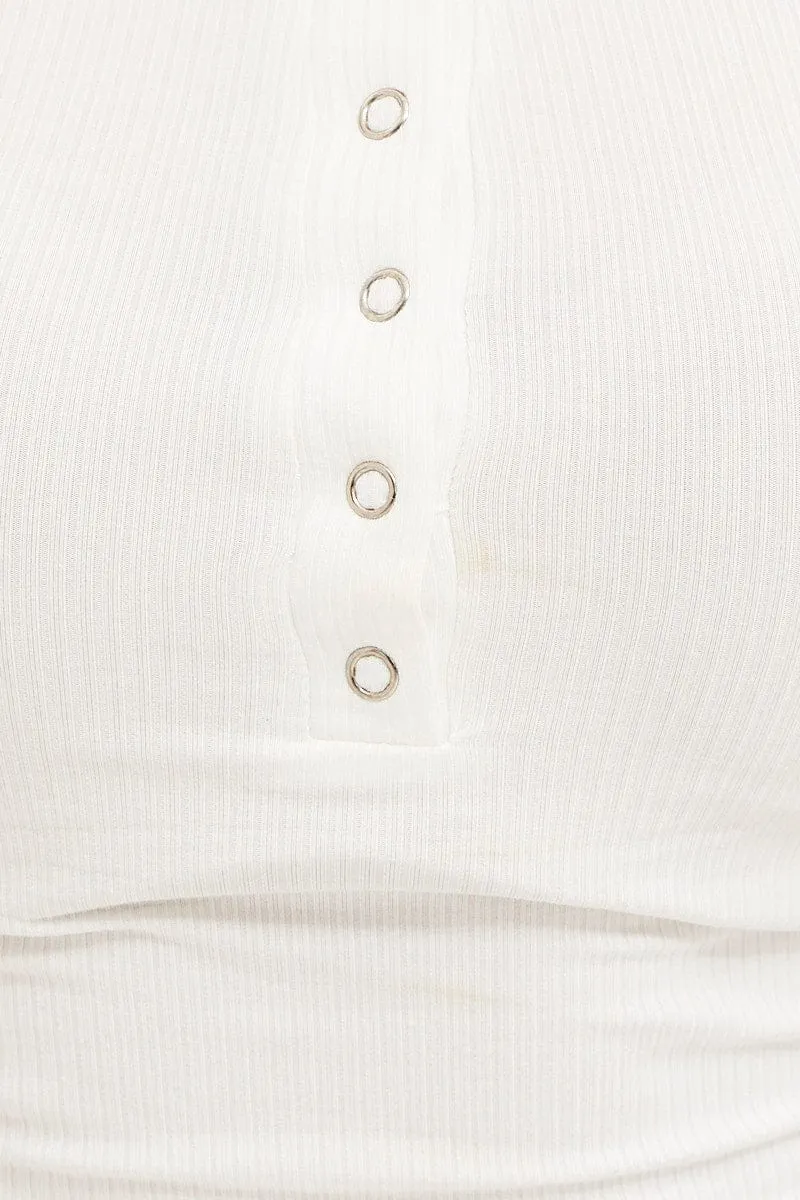 White Press Stud T Shirt Ribbed