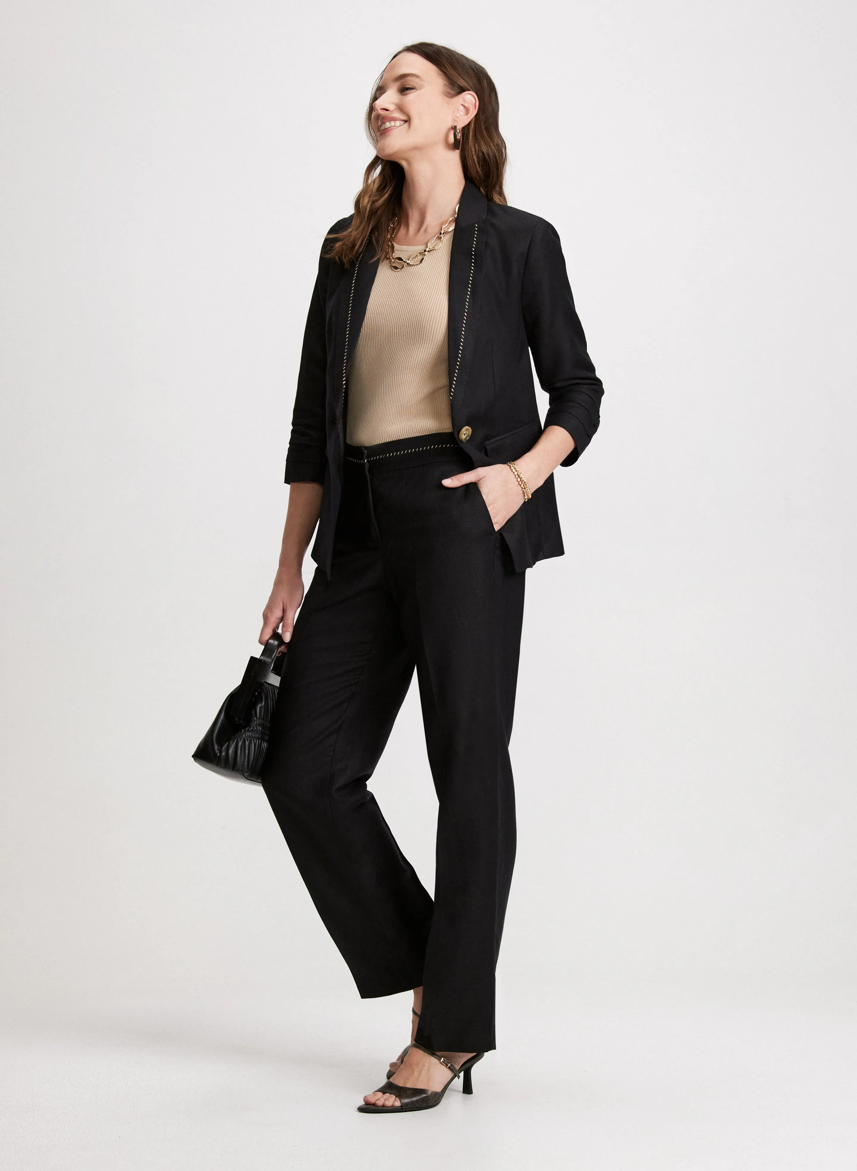 Wide Leg Linen-Blend Pants