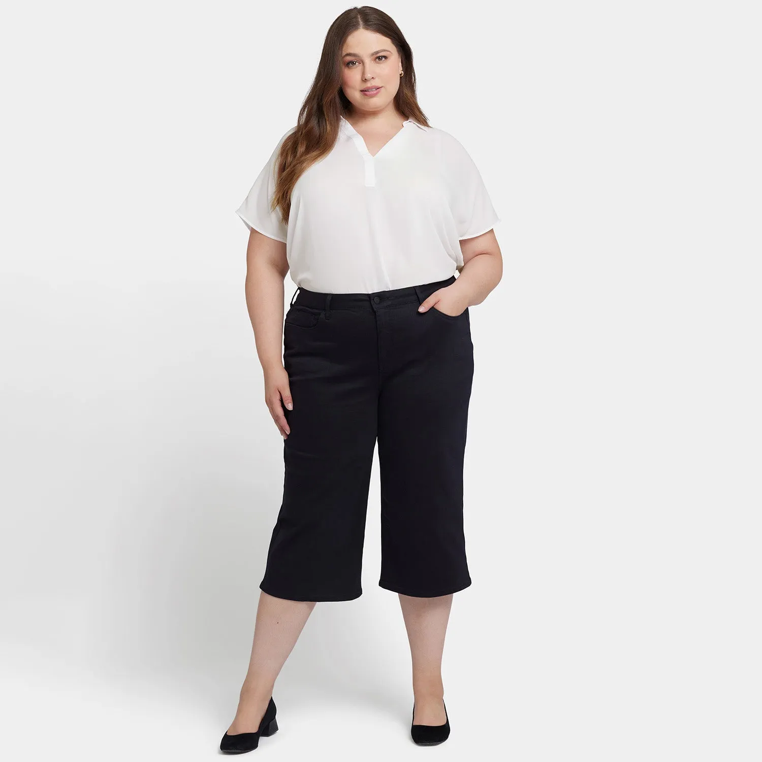 Wide Leg Pedal Pusher Jeans In Plus Size - Black