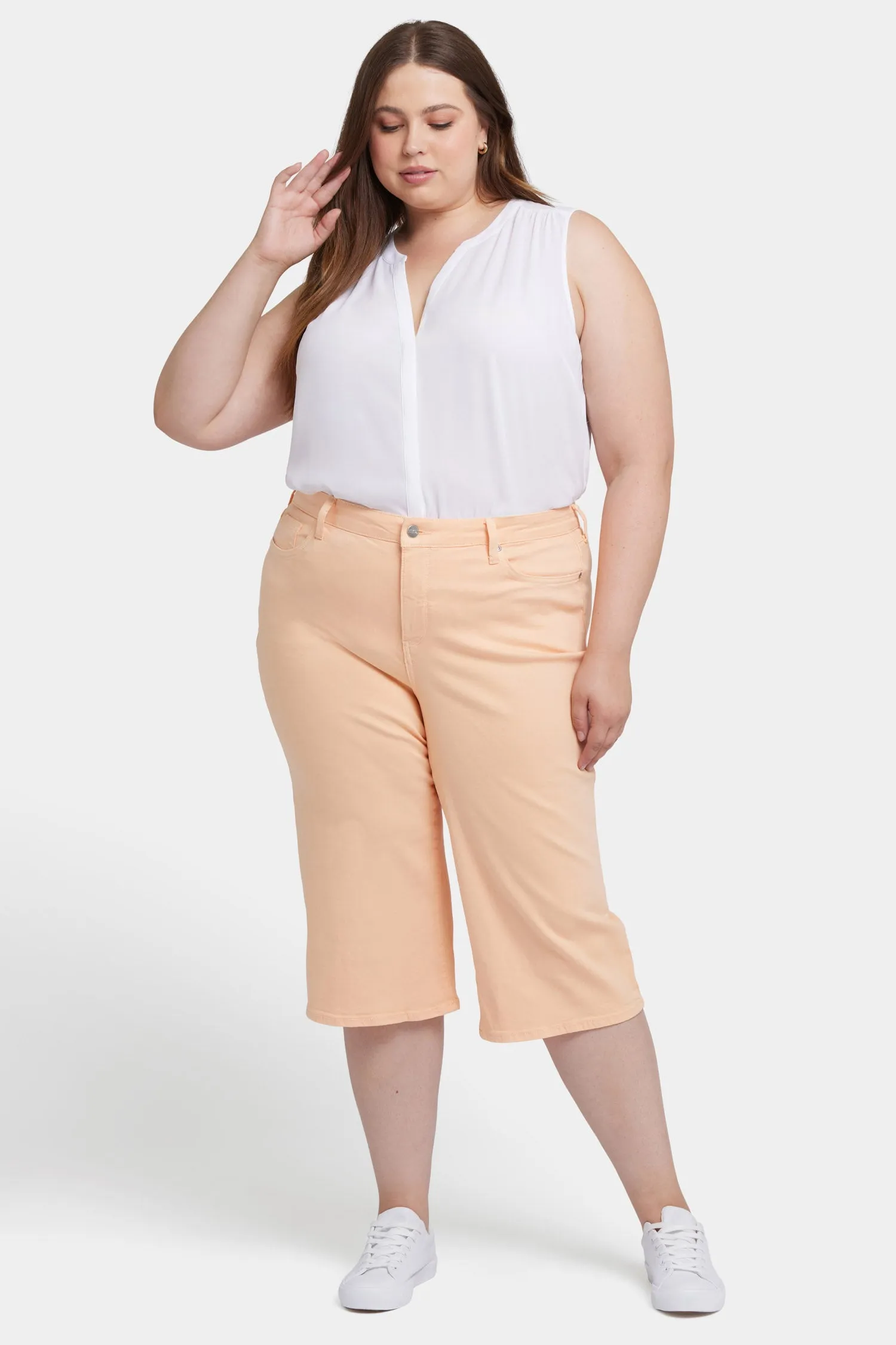 Wide Leg Pedal Pusher Jeans In Plus Size - Melon