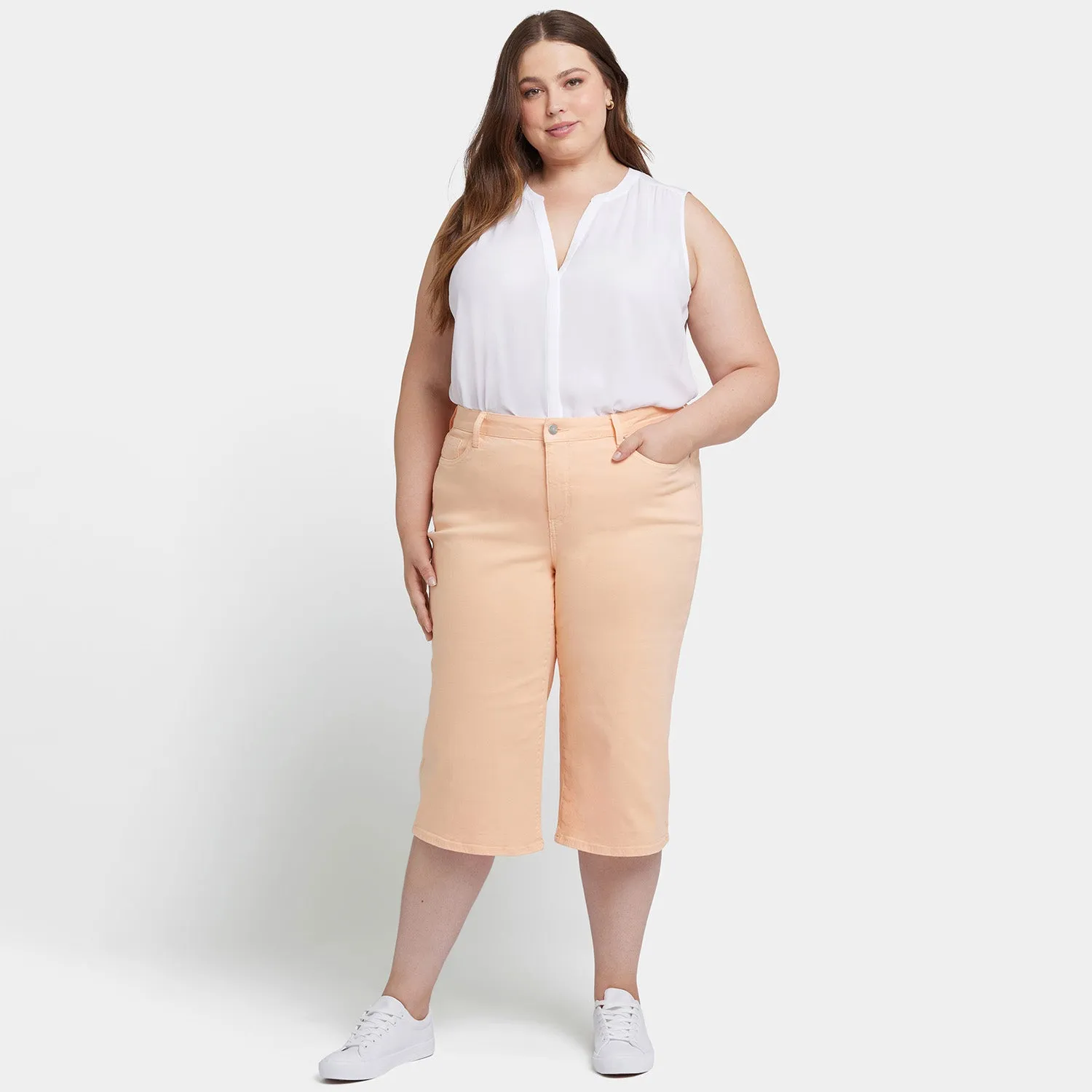 Wide Leg Pedal Pusher Jeans In Plus Size - Melon