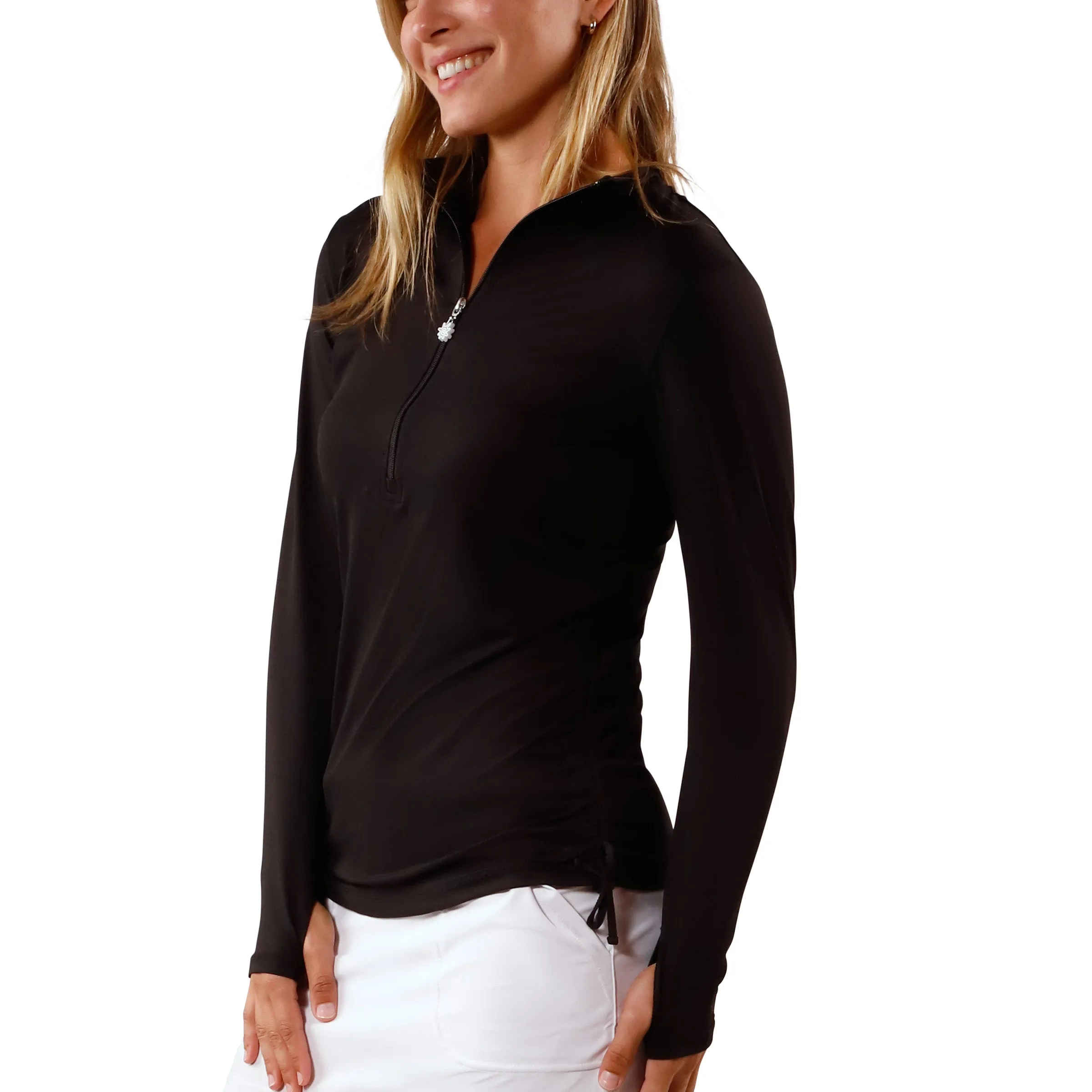Women's Long Sleeve Half Zip Ruched Sun Shirt