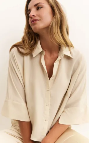Yaya- Cropped Blouse in Rainy Day Beige