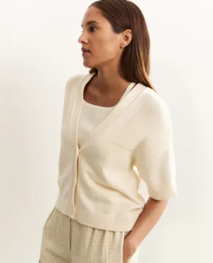 Yaya Off White Stitch Short Sleeve Cardigan