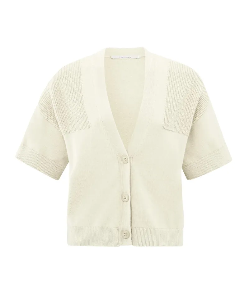 Yaya Off White Stitch Short Sleeve Cardigan