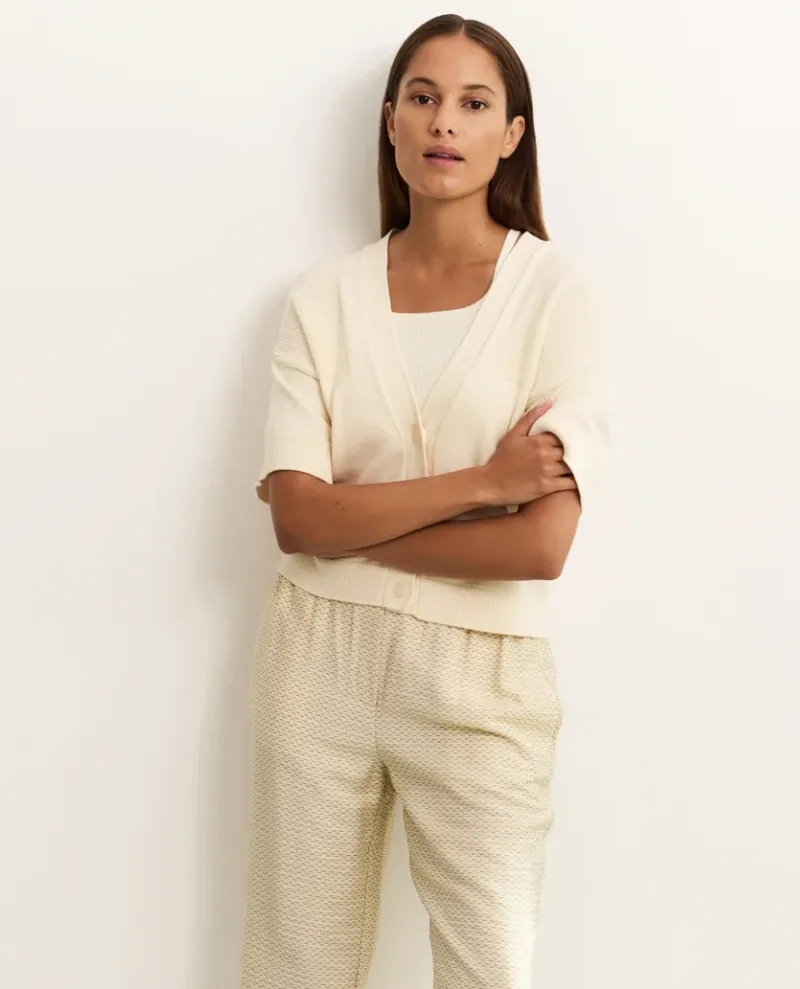 Yaya Off White Stitch Short Sleeve Cardigan