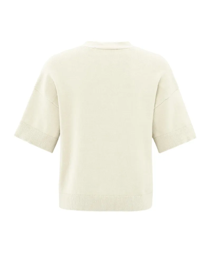 Yaya Off White Stitch Short Sleeve Cardigan
