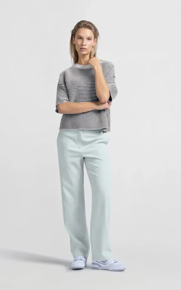 YAYA - Short Sleeved Striped Fluffy Sweater