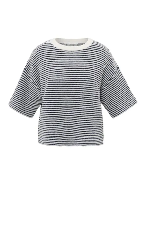 YAYA - Short Sleeved Striped Fluffy Sweater