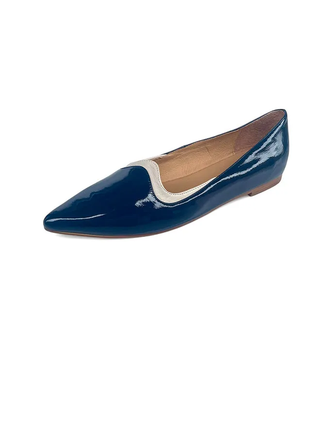 Yibbie Navy/Milk Patent Leather Flats