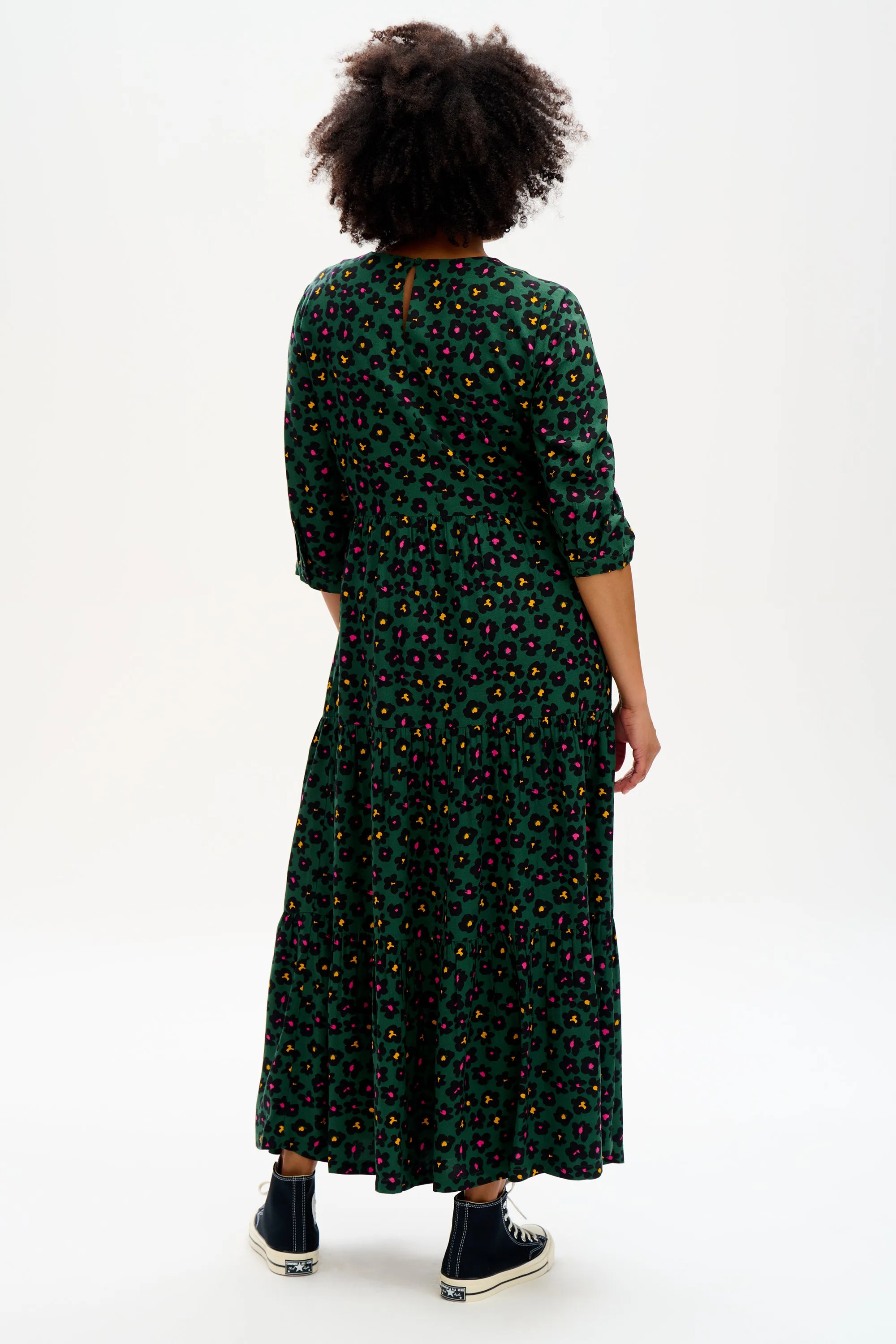 Zaina Tiered Maxi Dress -Green, Painted Floral