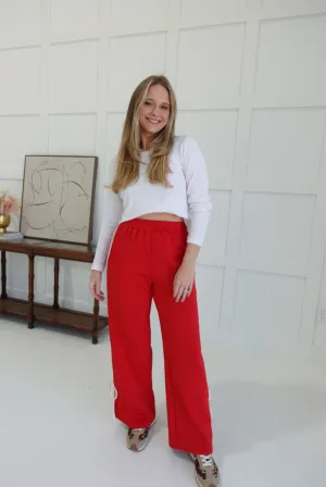Zandra Track Pants - Red/ White