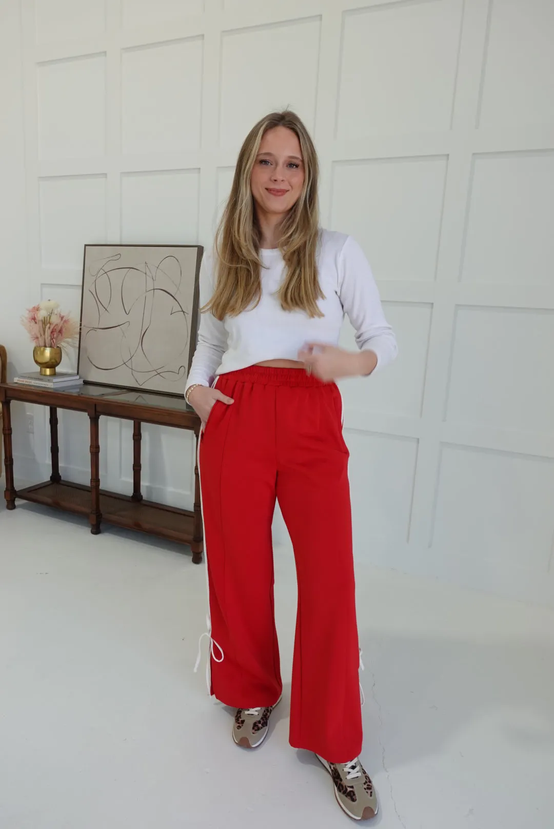 Zandra Track Pants - Red/ White