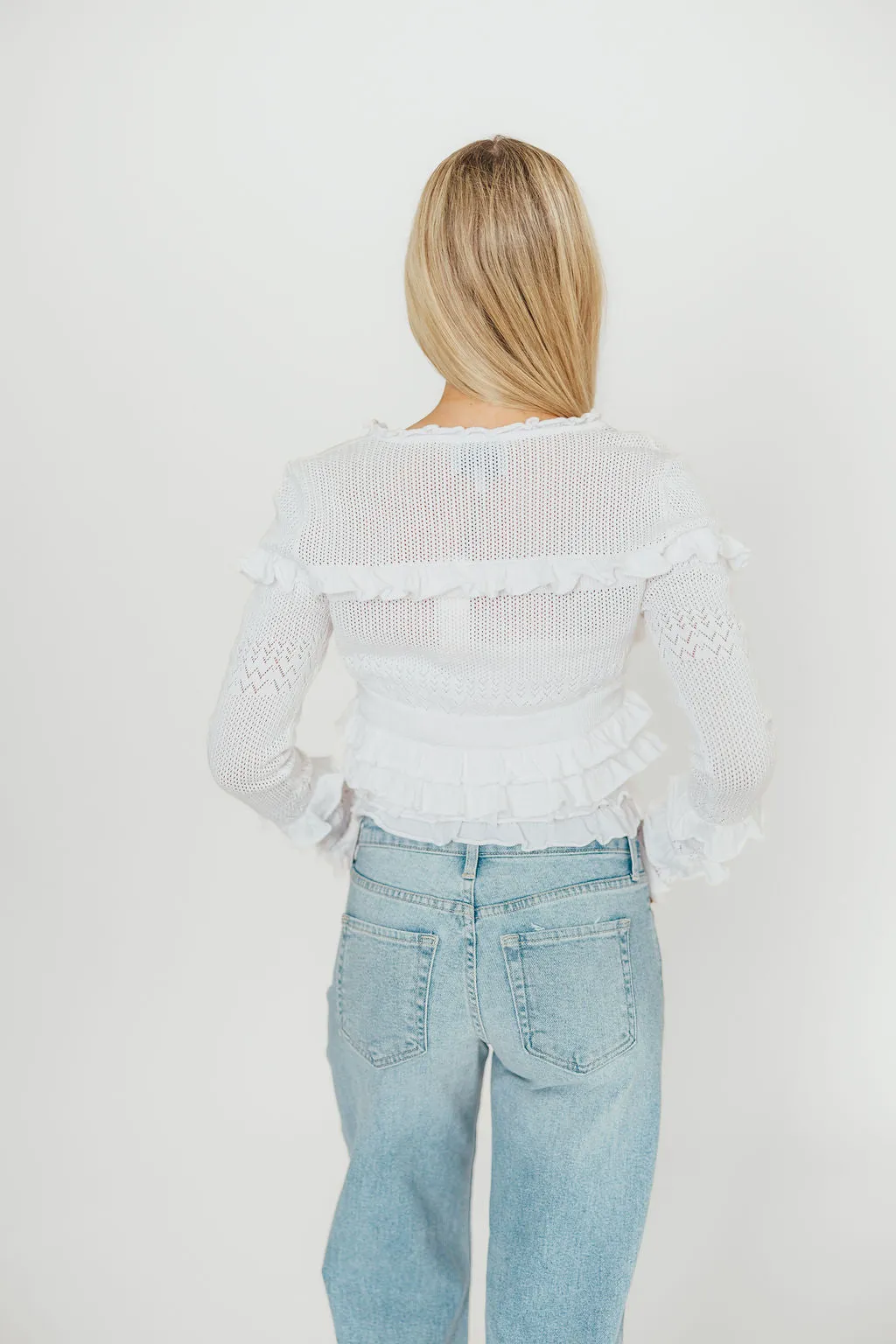 Zayne Cardigan and Strapless Tube Top And Sweater Set in Off-White