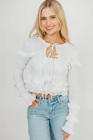 Zayne Cardigan and Strapless Tube Top And Sweater Set in Off-White