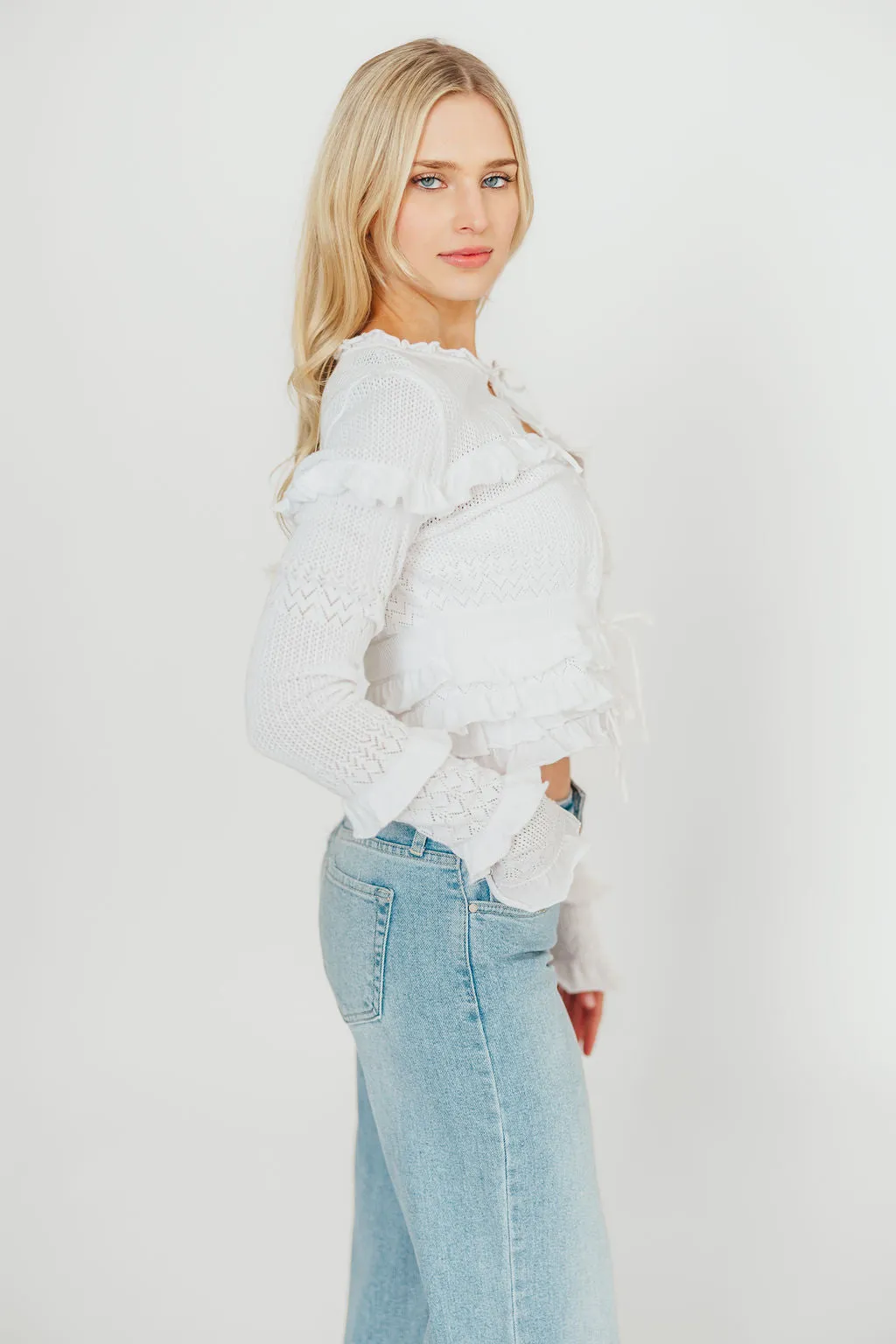 Zayne Cardigan and Strapless Tube Top And Sweater Set in Off-White