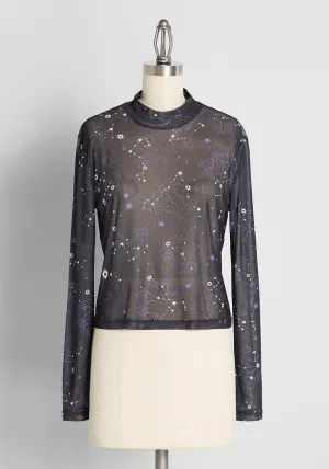 Zest Of The Zodiac Mesh Mock Neck Top