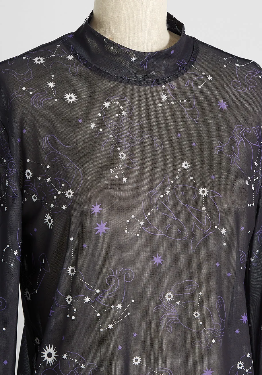 Zest Of The Zodiac Mesh Mock Neck Top
