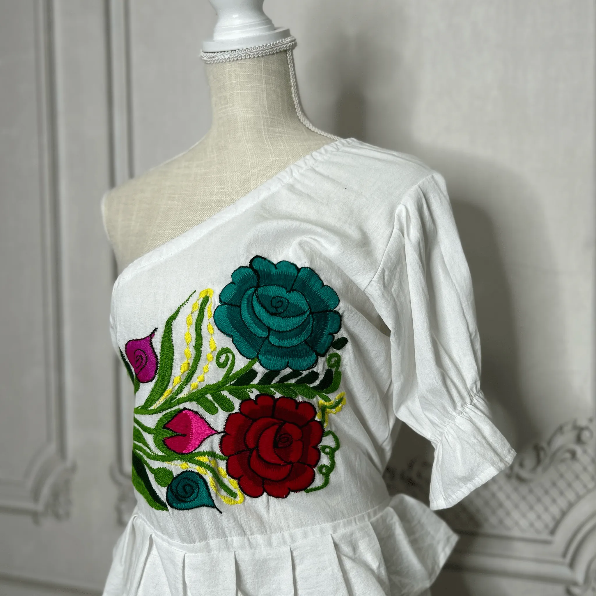 Zinia Mexican One Sleeve Ruffled Dress