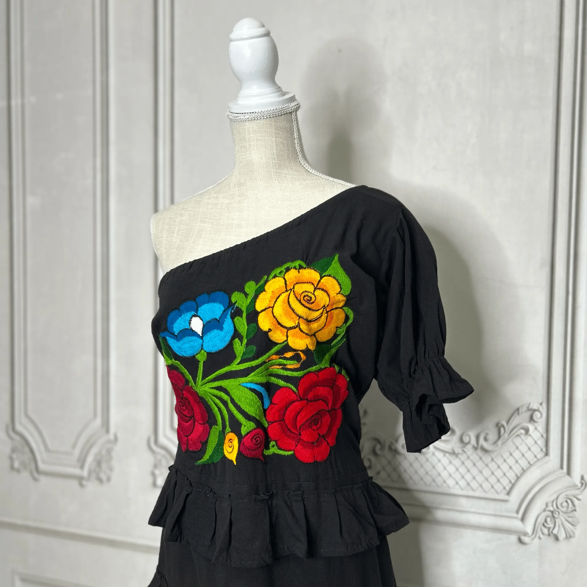Zinia Mexican One Sleeve Ruffled Dress