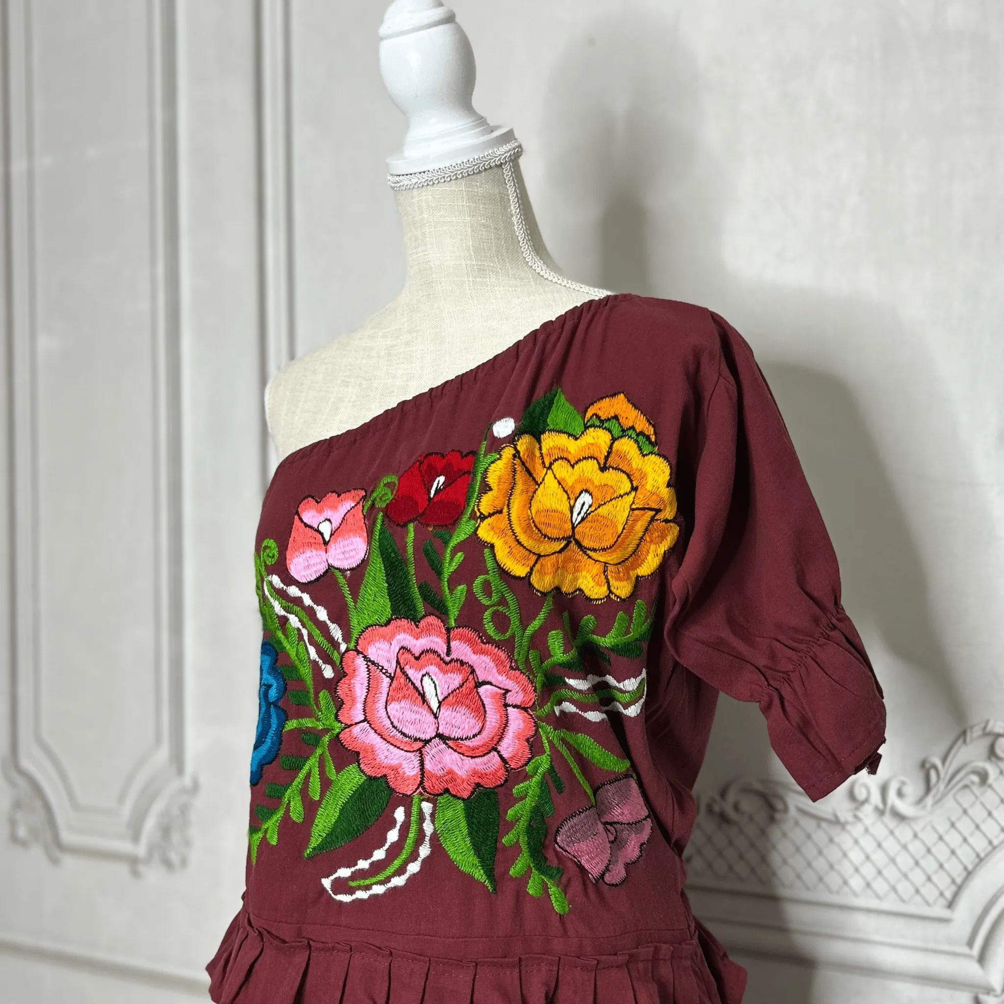 Zinia Mexican One Sleeve Ruffled Dress