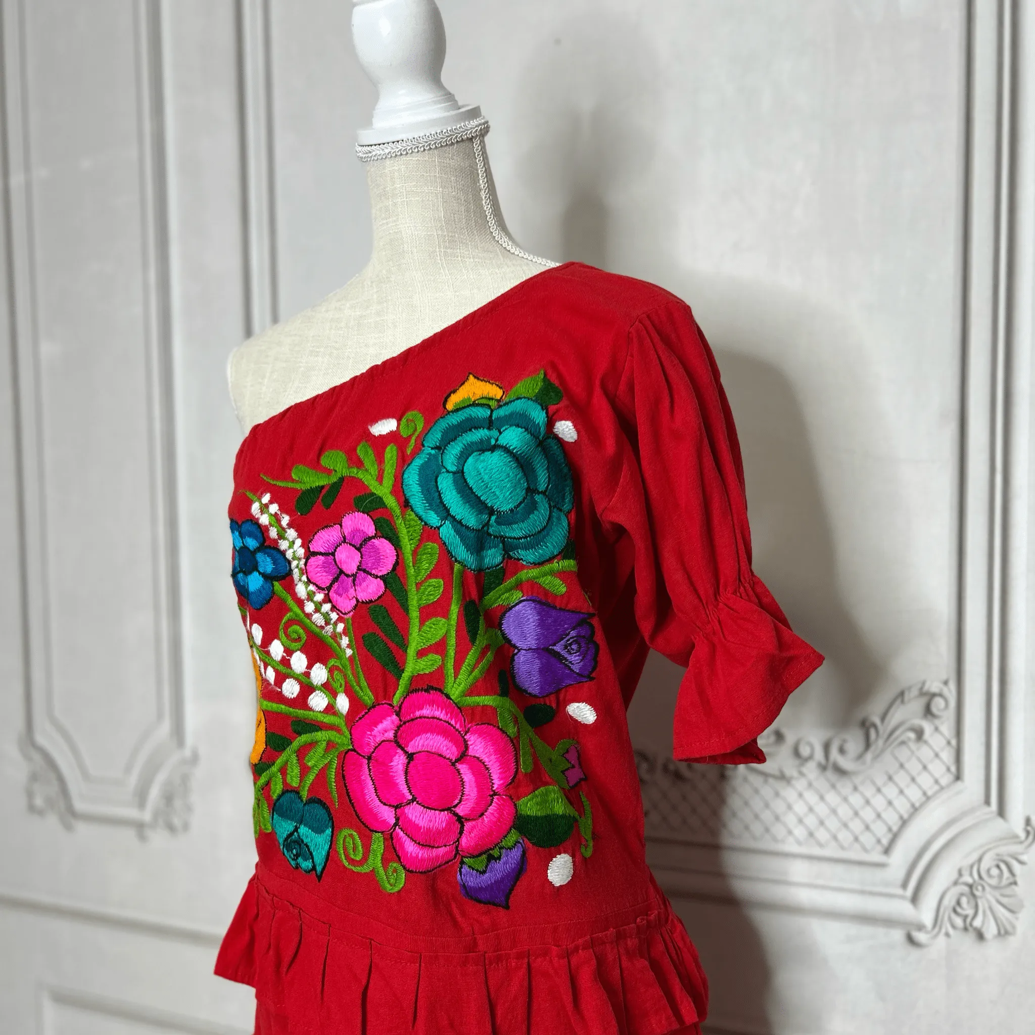 Zinia Mexican One Sleeve Ruffled Dress